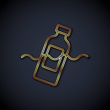 Okyanus ikonunun kirliliği sorunu siyah arka planda izole edilmiş. Çöpler, plastikler, denizdeki poşetler. Vektör