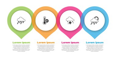 Bulut 'u yağmur, Meteoroloji termometresi, kar ve güneşe ayarlayın. Ticari bilgi şablonu. Vektör
