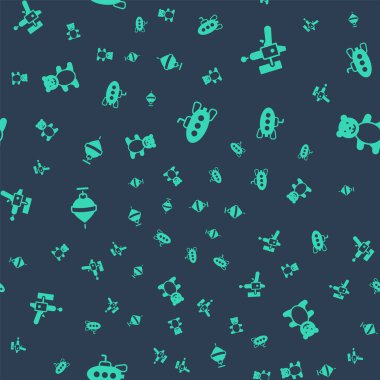 Denizaltı oyuncağını, ışın tabancasını, Whirligig 'i ve oyuncak ayıyı kusursuz desenle donatın. Vektör