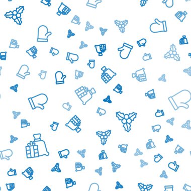 Noel Baba çantası hediyesi, viburnum ve Noel eldiveni kusursuz desenli. Vektör