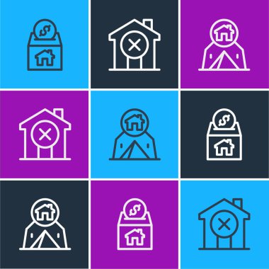 Bağış ve hayır kurumu, turist çadırı ve ev ikonu yok. Vektör