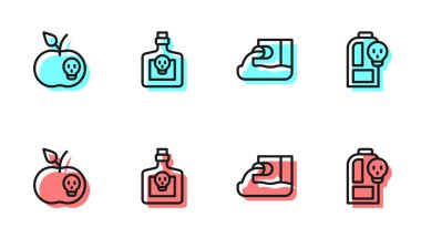 Atık Su, Zehirli Elma, Zehirli İksir ve Zehirli Sıvı Simgesi ile Şişe. Vektör