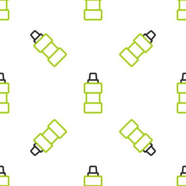 Çamaşır deterjanı, çamaşır suyu, bulaşık deterjanı ya da beyaz arka planda izole edilmiş başka bir temizlik maddesi ikonu için çizgi plastik şişe. Vektör.