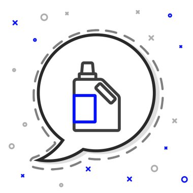 Çamaşır deterjanı, çamaşır suyu, bulaşık deterjanı ya da beyaz arka planda izole edilmiş başka bir temizlik malzemesi için çizgi plastik şişe. Renkli taslak konsepti. Vektör.