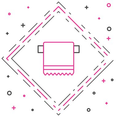 Askıdaki çizgi havlusu simgesi beyaz arkaplanda izole edildi. Banyo havlusu ikonu. Renkli taslak konsepti. Vektör