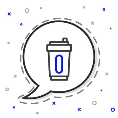 Beyaz arka planda su ikonu olan çizgi sporu şişesi. Renkli taslak konsepti. Vektör