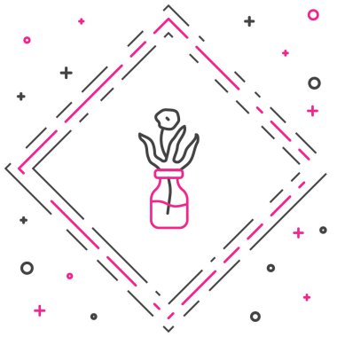 Cam şişe ikonundaki çizgi çiçeği beyaz arka planda izole edilmiş. Renkli taslak konsepti. Vektör