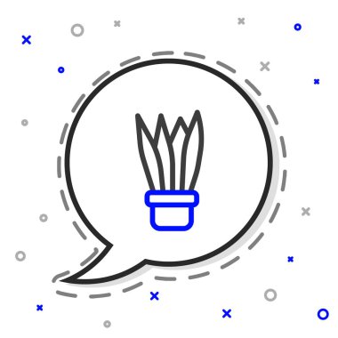 Çömlek simgesindeki Çizgi Tesisi beyaz arkaplanda izole edildi. Tencerede yetişen bir bitki. Saksı bitkisi işareti. Renkli taslak konsepti. Vektör