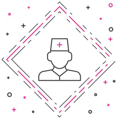 Beyaz arka planda izole edilmiş çizgi erkek doktor ikonu. Renkli taslak konsepti. Vektör