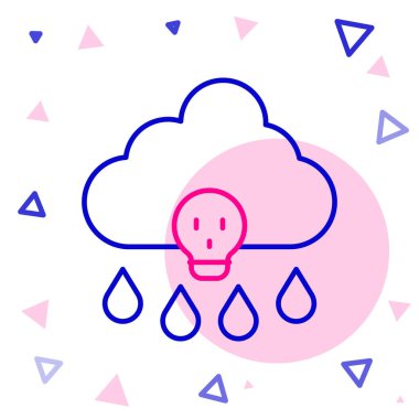 Çizgi asit yağmuru ve beyaz arka planda izole edilmiş radyoaktif bulut simgesi. Zehirli hava kirliliğinin çevre üzerindeki etkileri. Renkli taslak konsepti. Vektör