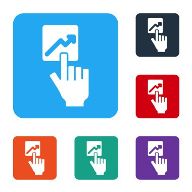 İdari simgelerden oluşan bir ekibin Beyaz Lideri beyaz arka planda izole edildi. Renkli kare düğmelerle simgeleri ayarla. Vektör.