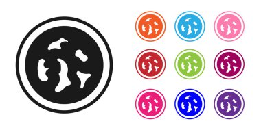 Beyaz arka planda izole edilmiş bakteri ikonlu Black Petri kabı. Simgeleri renklendirin. Vektör