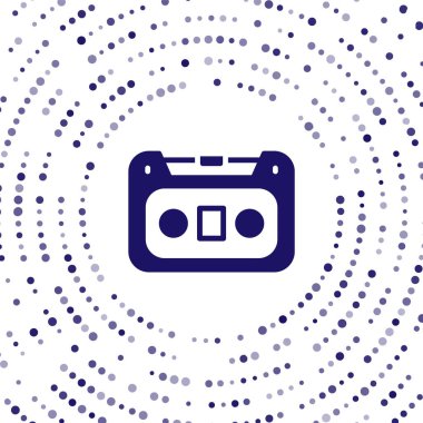 Mavi Retro ses kaset simgesi beyaz arkaplanda izole edildi. Soyut çember rastgele noktalar. Vektör