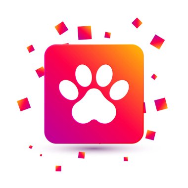 Beyaz Pençe yazdırma simgesi beyaz arkaplanda izole edildi. Köpek ya da kedi pençesi izi. Hayvan izleri. Kare renk düğmesi. Vektör