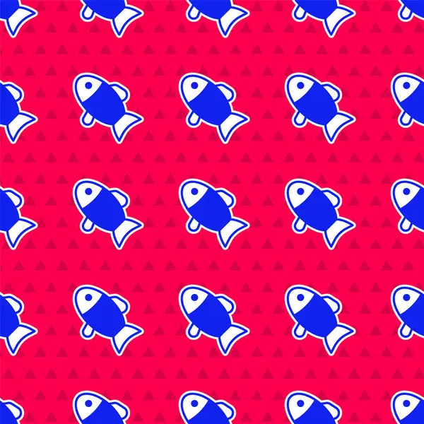 Blue Fish Icon Isolated Seamless Pattern Red Background Vector — Stock Vector