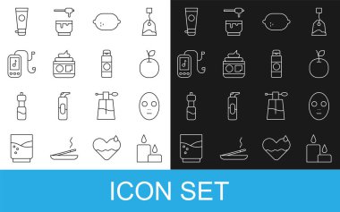 Yakıcı mum, yüz maskesi, Apple, Lemon, Cream veya losyon tüpü, müzik çalar ve ikon. Vektör