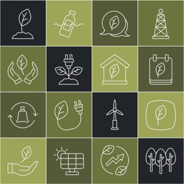 Hat Ağacı, Yaprak Eko sembolü, Sonbahar yapraklı takvim, Yaprak, el, filiz ve dost canlısı ev ikonu elektrik prizi. Vektör