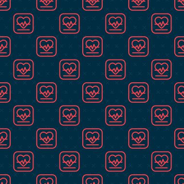 Kırmızı çizgi kalp atış ikonu siyah arkaplanda kusursuz desen izole etti. Kalp atışı işareti. Kalp atışı ikonu. Kardiyogram simgesi. Vektör.