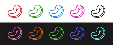 Biftek ikonu siyah beyaz arka planda izole edildi. Vektör