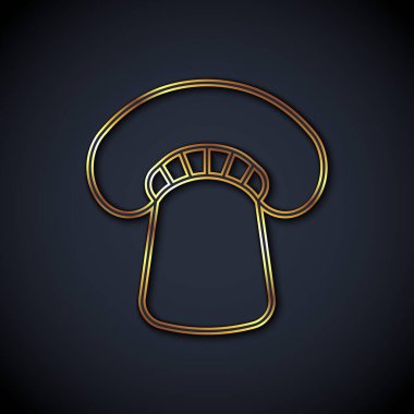 Altın çizgili mantar ikonu siyah arkaplanda izole edilmiş. Vektör