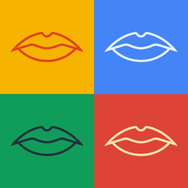 Pop sanat çizgisi gülümseyen dudaklar renk arkaplanında izole edilmiş. Gülümse. Vektör