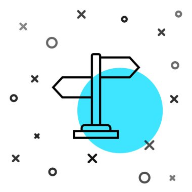 Siyah çizgi trafik levhası. Beyaz arkaplanda sinyal simgesi izole edildi. İşaretçi sembolü. İzole sokak bilgi levhası. Yön tabelası. Rastgele dinamik şekiller. Vektör