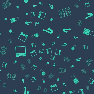 Müzik aleti saksafonu, ses karıştırıcı kontrolörü, ses asistanı ve bateri ayarlayın. Vektör