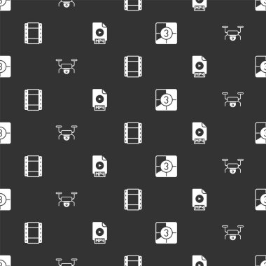 Eski film geri sayım çerçevesini, İHA uçuşunu, Video ve MP4 dosya dökümanını pürüzsüz desen üzerine ayarla. Vektör