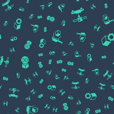 3D tarayıcıyı küp, yazıcı arabası, Isometric ve kusursuz desenli ayarla. Vektör