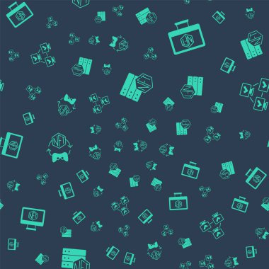 NFT engelleme teknolojisini, sanat mağazası uygulamasını, dijital şifrelemeyi ve kusursuz şablonu olan monitörü ayarla. Vektör