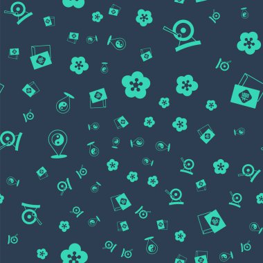 Lotus çiçeği, Gong müzik aleti, Yin Yang sembolü ve Çin Yeni Yılı 'nı kusursuz desenlere göre ayarla. Vektör