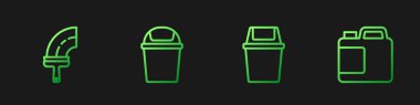 Çöp tenekesi, cam temizleyicisi ve şişe temizleyici ayarla. Renk simgeleri. Vektör