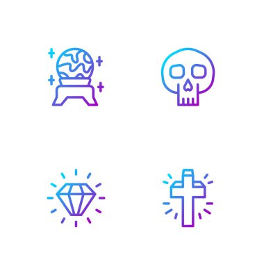 Hristiyan haçı, Elmas, Sihirli top ve Kafatası. Renk simgeleri. Vektör