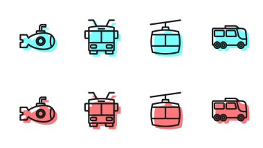 Kablo TV, Denizaltı, Trolleybus ve Otobüs simgesini ayarlayın. Vektör