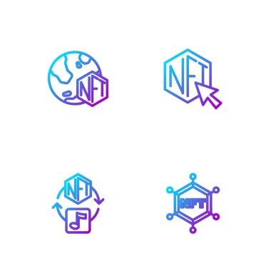 NFT engelleme teknolojisi, dijital şifreleme sanatı ve... Renk simgeleri. Vektör
