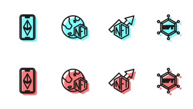 Hat NFT büyüme çubuğu şeması, Ethereum ETH, Dijital şifreleme ve engelleme teknolojisi simgesi ayarla. Vektör