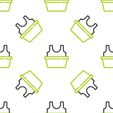 Çizgili plastik leğen, beyaz arka planda izole edilmiş tişört simgesi. Sulu kase. Çamaşır yıkama, temizlik malzemeleri. Vektör.