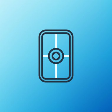 Mavi arka planda Yunan süs ikonu olan Yunan kalkanı. Renkli taslak konsepti. Vektör