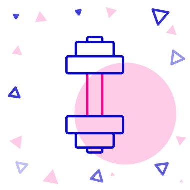 Dumbbell çizgisi simgesi beyaz arkaplanda izole edildi. Kas kaldırma ikonu, fitness halteri, spor aletleri, egzersiz yaban domuzu. Renkli taslak konsepti. Vektör