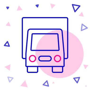 Çizgi teslimat kamyonu ikonu beyaz arka planda izole edildi. Renkli taslak konsepti. Vektör