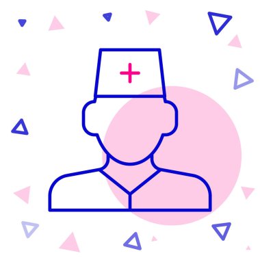 Beyaz arka planda izole edilmiş çizgi erkek doktor ikonu. Renkli taslak konsepti. Vektör