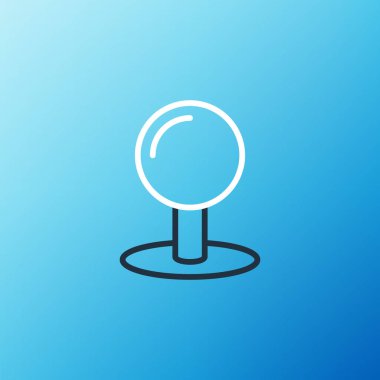 Line Push pin simgesi mavi arkaplanda izole edildi. Raptiye işareti. Renkli taslak konsepti. Vektör