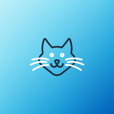 Çizgi kedi simgesi mavi arkaplanda izole edildi. Renkli taslak konsepti. Vektör