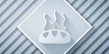 Kağıt kesiği bağış yiyecek ikonu gri arka planda izole edilmiş. Kağıt sanatı tarzı. Vektör