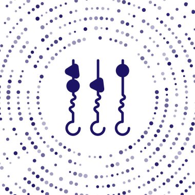 Mavi ızgara şiş kebap, beyaz arka planda izole edilmiş şiş çubuk ikonu. Şiş çubukta et kebabı. Izgara etle piknik. Soyut çember rastgele noktalar. Vektör