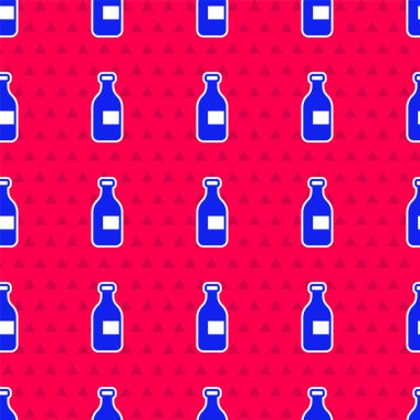 Blue Bottle of wine icon isolated seamless pattern on red background.  Vector