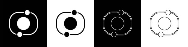 Set Solar system icon isolated on black and white background. The planets revolve around the star.  Vector