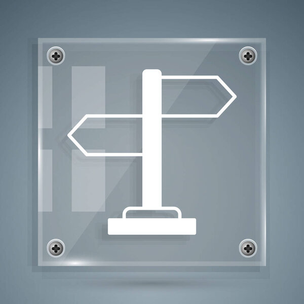 Дорожный знак Белой дороги. Значок Signpost выделен на сером фоне. Символ Указателя. Изолированный информационный знак. Направление. Квадратные стекла. Вектор
