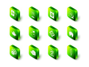 Çin Yeni Yılı, fal kurabiyesi, kağıt fener, davul ve sihirli sis dumanı ikonu. Vektör