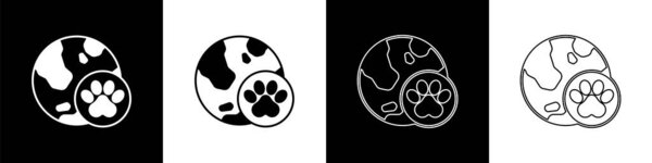 Set World pet icon isolated on black and white background.  Vector
